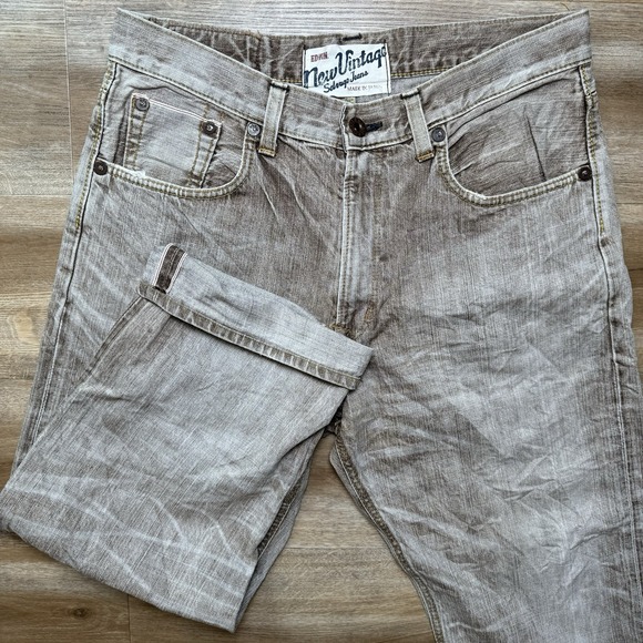 Edwin Selvedge Jeans Men 34x33 Brown Straight Leg 505V Redline Japan Inseam Alt.